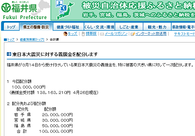 東日本大震災に対する義援金を配分します | 福井県